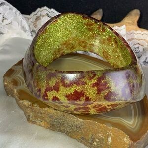 VINTAGE Animal Print Lucite Extra Wide Glidder Bangle Bracelet